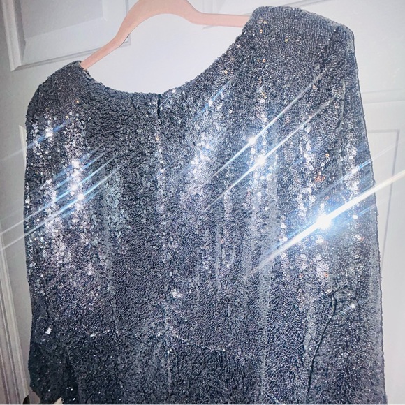 NWT Eloquii Ombre Sequin Shimmery Maxi Dress Silver & Black Long Sleeve Plus A1 - Picture 7 of 11